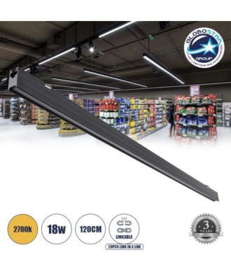 GloboStar® MARKET 61022-S Γραμμικό Φωτιστικό Οροφής Linear LED 18W 2170lm 60° AC 220-240V Μ120 x Π2 x Υ4cm Θερμό Λευκό 2700K - Μαύρο - 3 Years Warranty